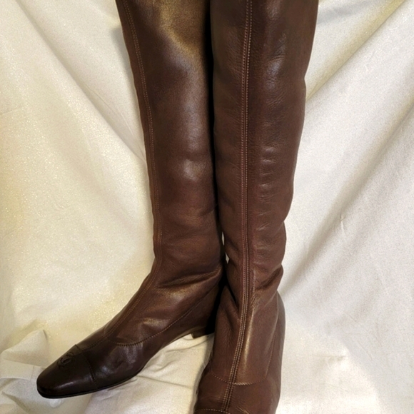 CHANEL Brown Lambskin Pull On Boots 37 - Picture 1 of 12